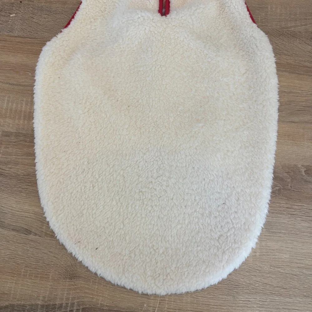 Boots & Barkley Pet Vest XL Cream Sherpa Fleece Red Trim Quarter Zip Dog Jacket‎